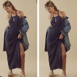NWOT Free People Terra Halter Striped Ribbed Maxi Dress Z558